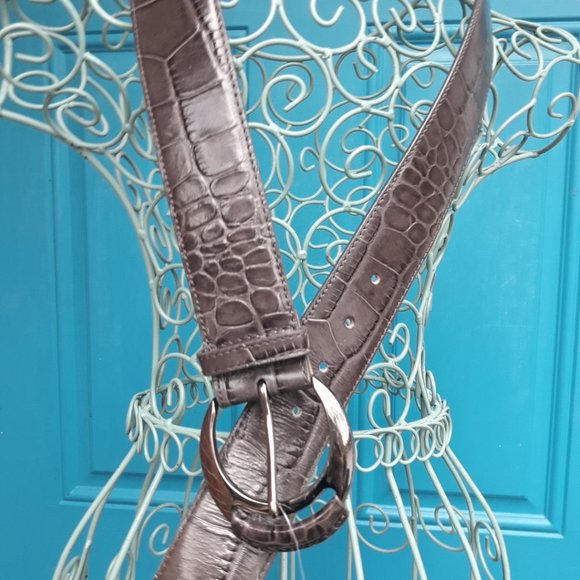 Genuine Leather Belt Alligator Embossed Wide Womens Real Patten Leather Belt M - Picture 3 of 16
